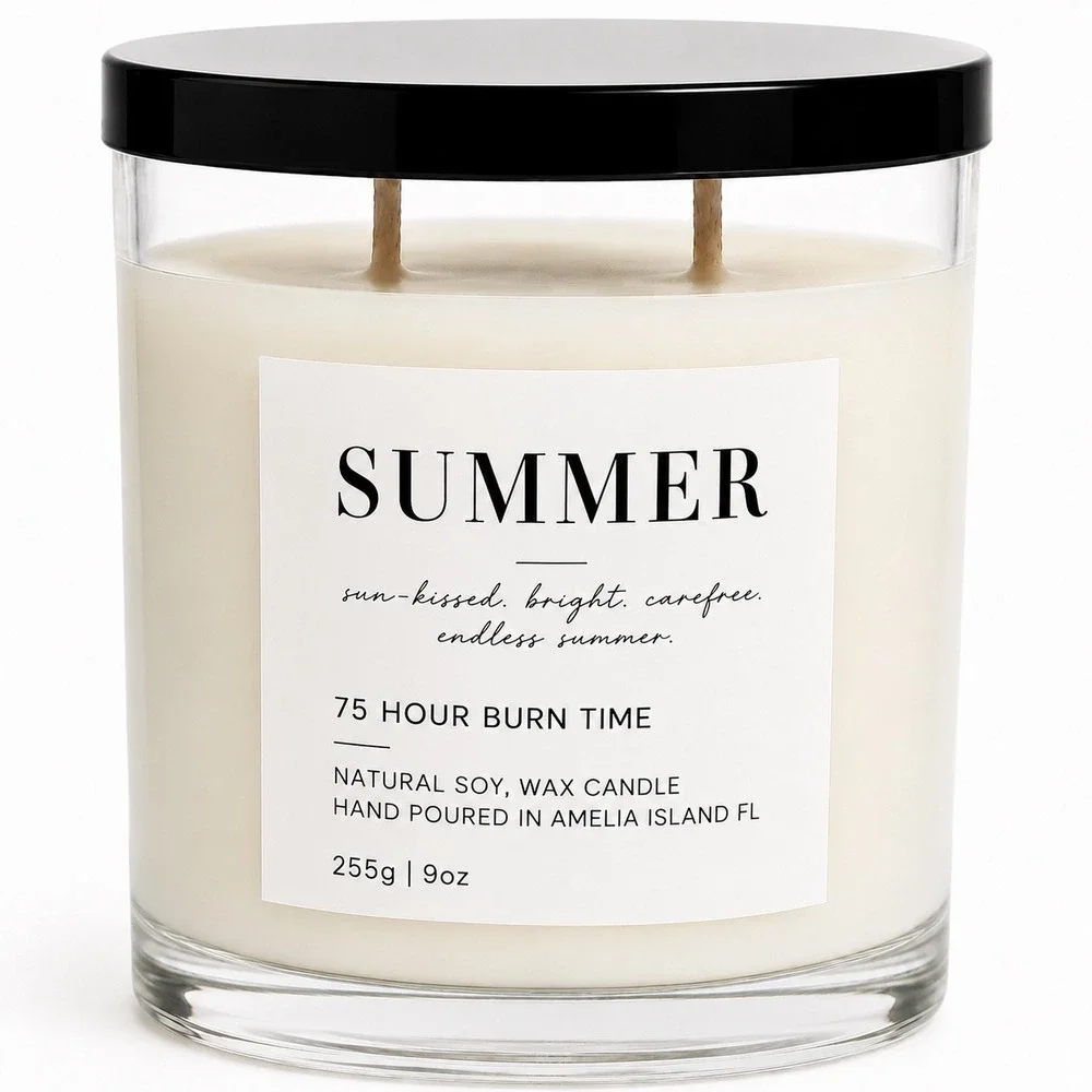 Summer Natural Soy Wax Candle 9oz 2-Wick 75 Hour Burn Time Amelia Island FL NEW